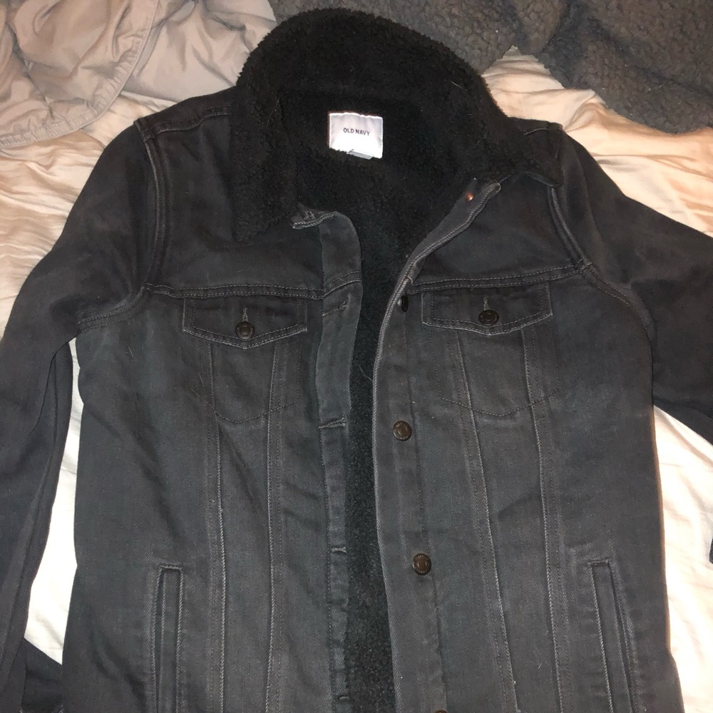 Sherpa lined black denim jacket